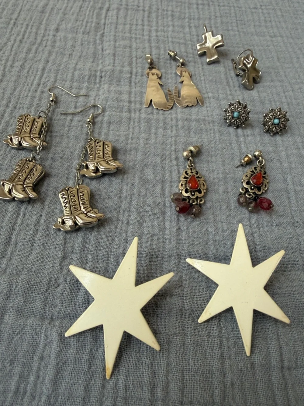 Mixed Women’s Earring Set - Silver, Turquoise, Red  EUC 8 Pairs